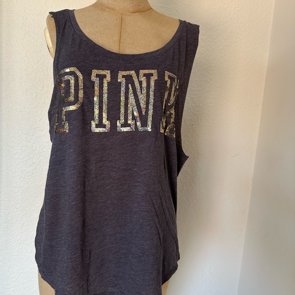 PINK Victoria's Secret denim color  Tank with Sequin Logo